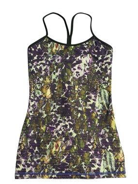 Lululemon Power Tank Sz 4Luon Floral Sport White Multi Gator Green Sports Bra